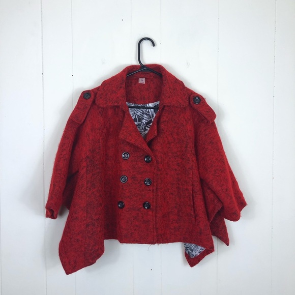 Wool Cropped Cape Coat Sz S - Picture 1 of 15